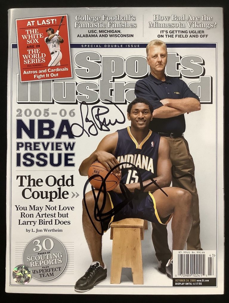 Larry Bird Signed Sports Illustrated 10/24/05 No Label Ron Artest Metta Auto JSA