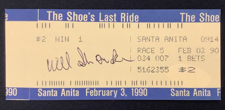 Willy Bill Shoemaker Signed Last Ride Ticket Horse Racing HOF Breeders Cup JSA