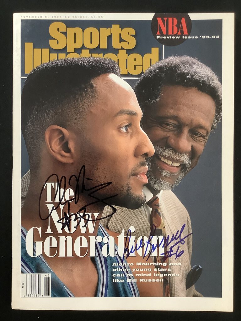 Bill Russell Signed Sports Illustrated 11/8/93 No Label Alonzo Mourning Auto JSA
