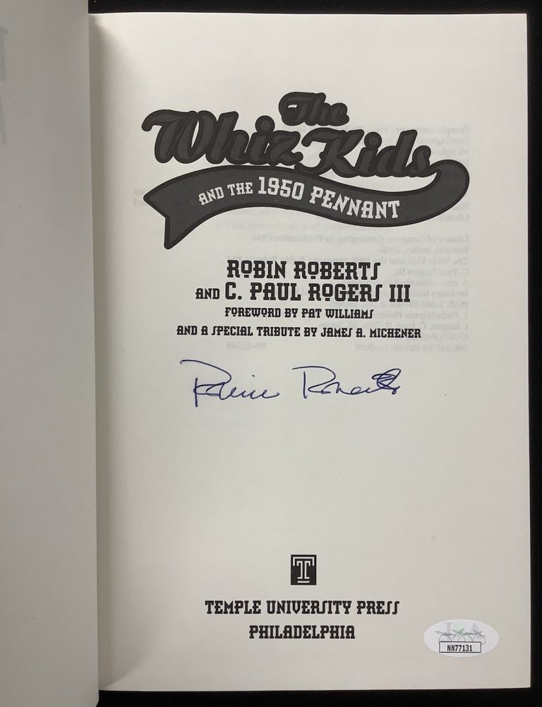 Robin Roberts Signed Book The Whiz Kids And The 1950 Pennant HCB HOF Auto JSA