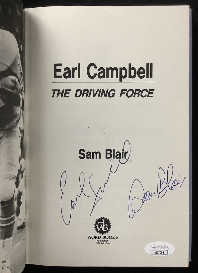 Earl Campbell Signed Book Driving Force HCB Football Oilers Autograph HOF JSA