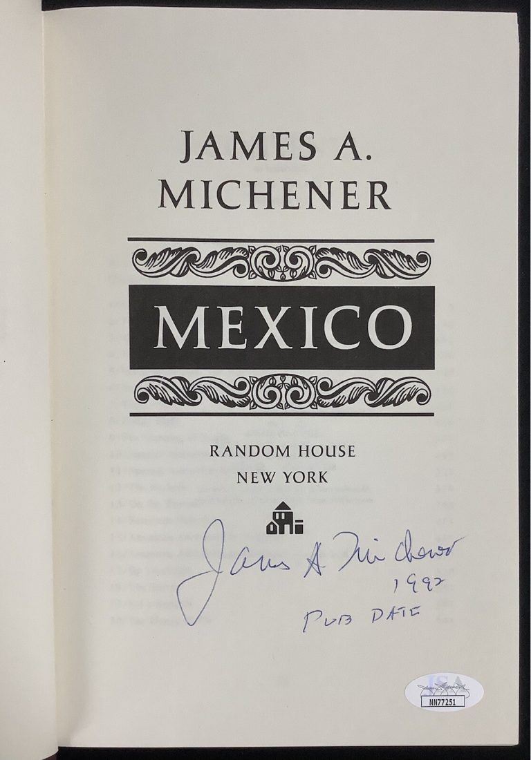 James A. Michener Signed Book Mexico HCB Fiction Author South Pacific Auto JSA