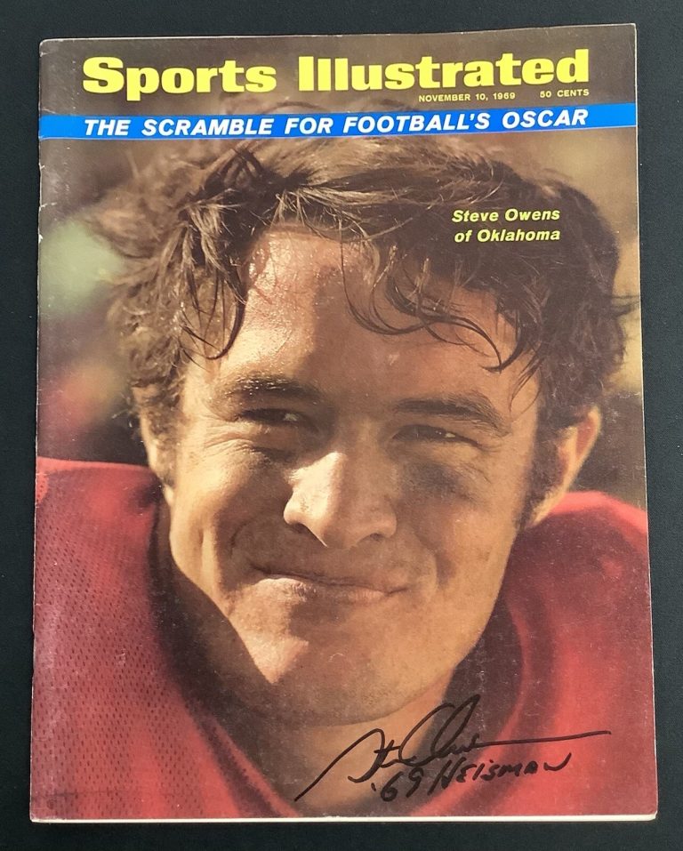 Steve Owens Signed Sports Illustrated 11/10/69 No Label Sooners Auto CHOF JSA