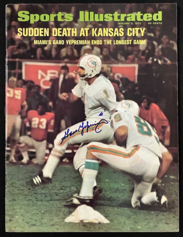 Garo Yepremian Signed Sports Illustrated 1/3/72 No Label Dolphins Autograph JSA