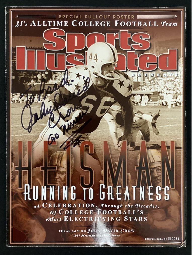 John David Crow Signed Sports Illustrate 2012 Heisman Comm No Label Auto JSA