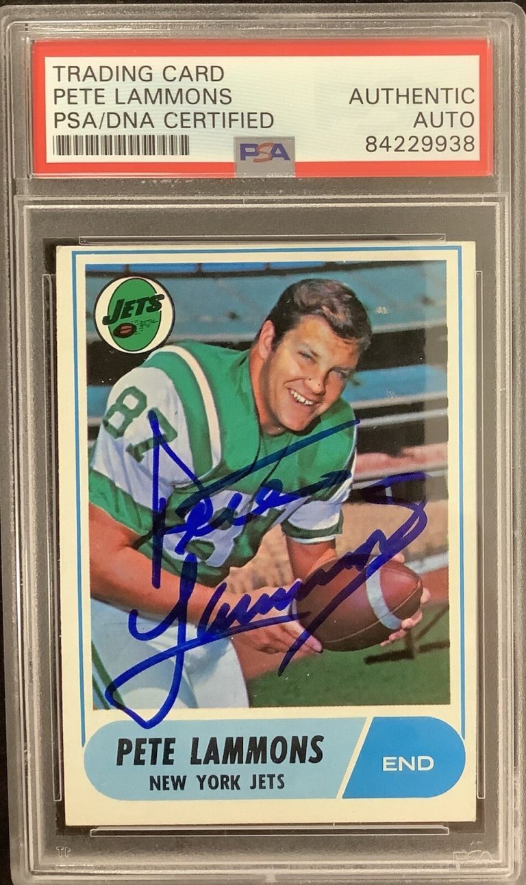 Pete Lammons Signed 1968 Topps #143 Football Card Autograph SB 3 Jets PSA/DNA
