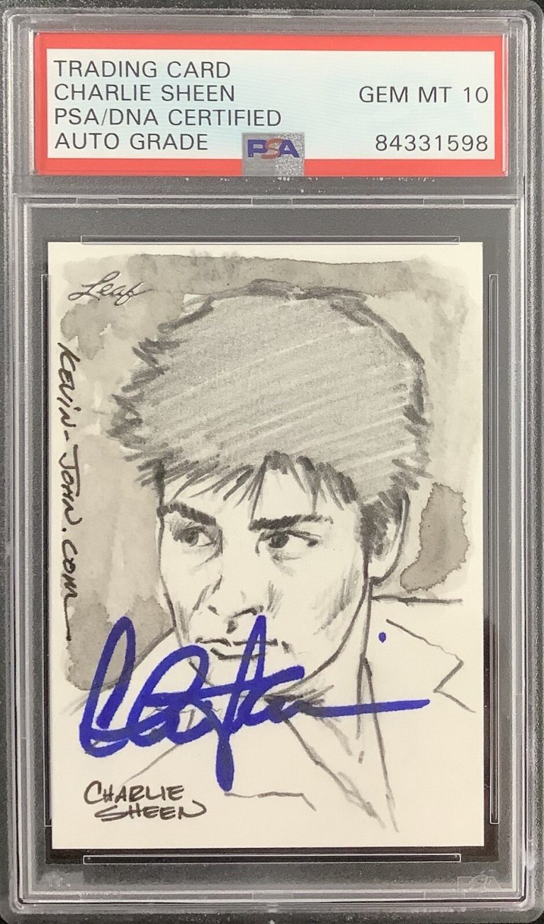 Charlie Sheen Signed 2011 Leaf Sketch Card Major League PSA/DNA Auto Gem Mt 10