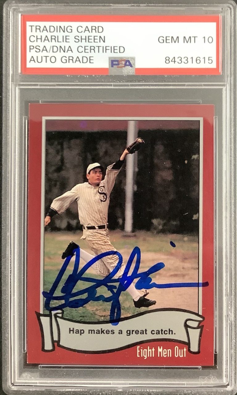 Charlie Sheen Signed Pacific #41 Baseball Card Eight Men Out PSA/DNA Auto Gem 10