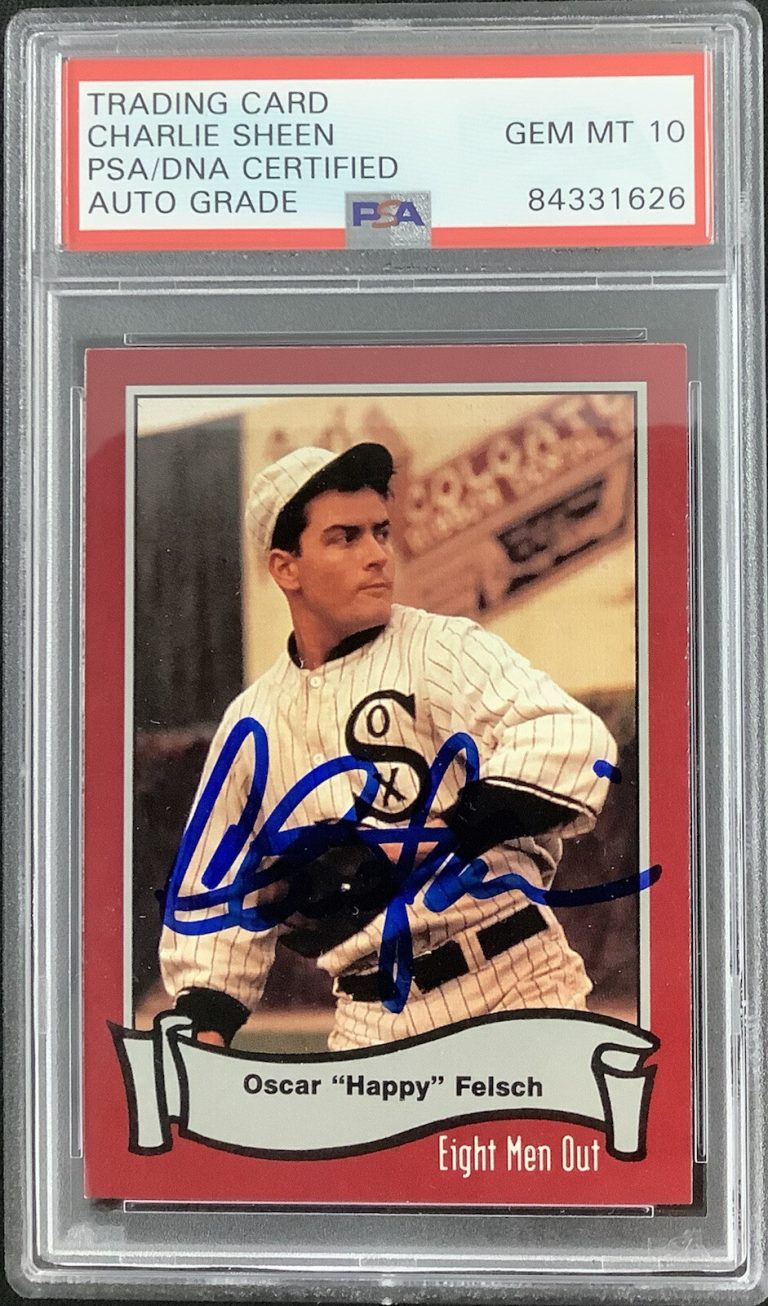 Charlie Sheen Signed Pacific #76 Baseball Card Eight Men Out PSA/DNA Auto Gem 10