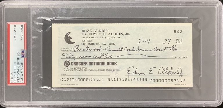 Buzz Aldrin Signed Check Space Apollo 11 Astronaut PSA/DNA Autograph NM-MT 8