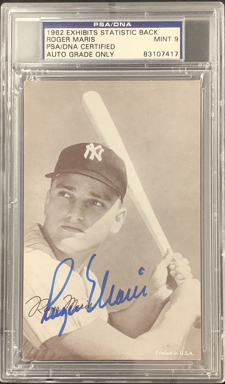 Roger Maris Signed 1962 Exhibits Card Baseball Stats Yankees PSA/DNA Auto Mint 9