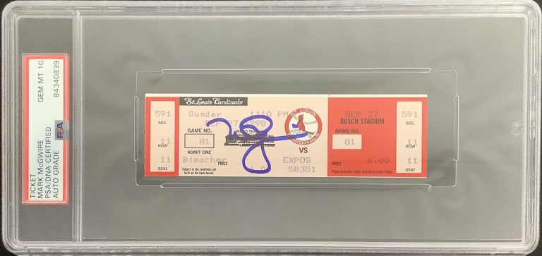 Mark McGwire Signed Full Ticket 9/27/98 69th +70 Home Run PSA/DNA Auto Gem Mt 10