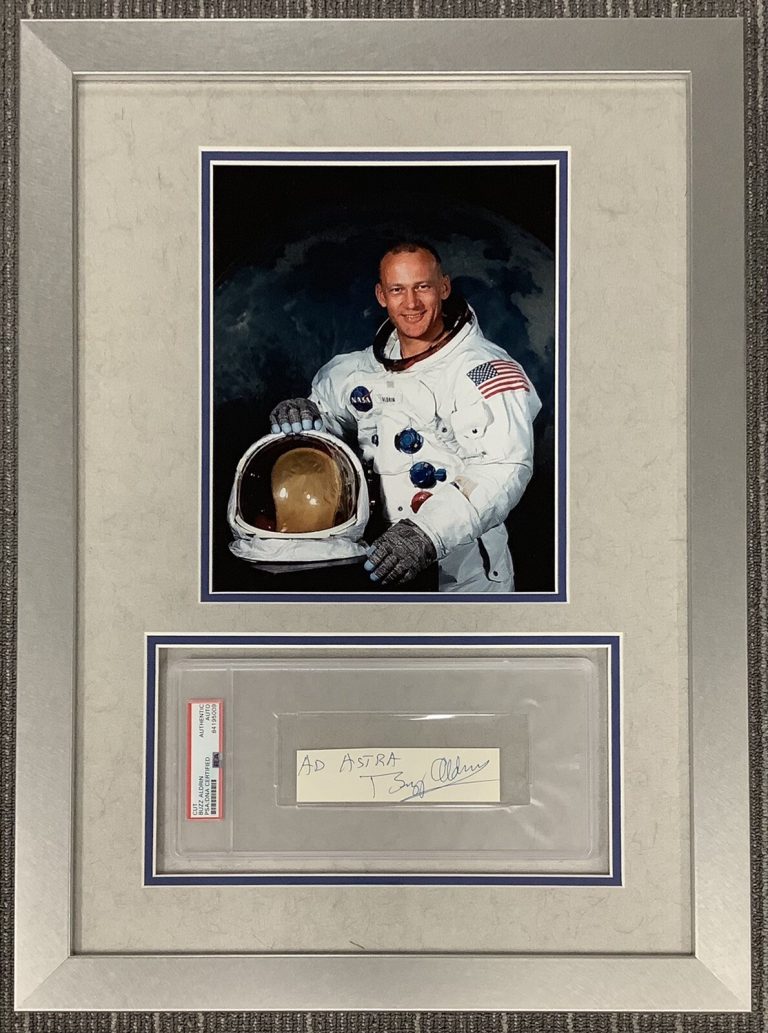 Buzz Aldrin Signed Photo Cut w/ 8x10 Apollo 11 Autograph PSA/DNA Framed Ad Astra