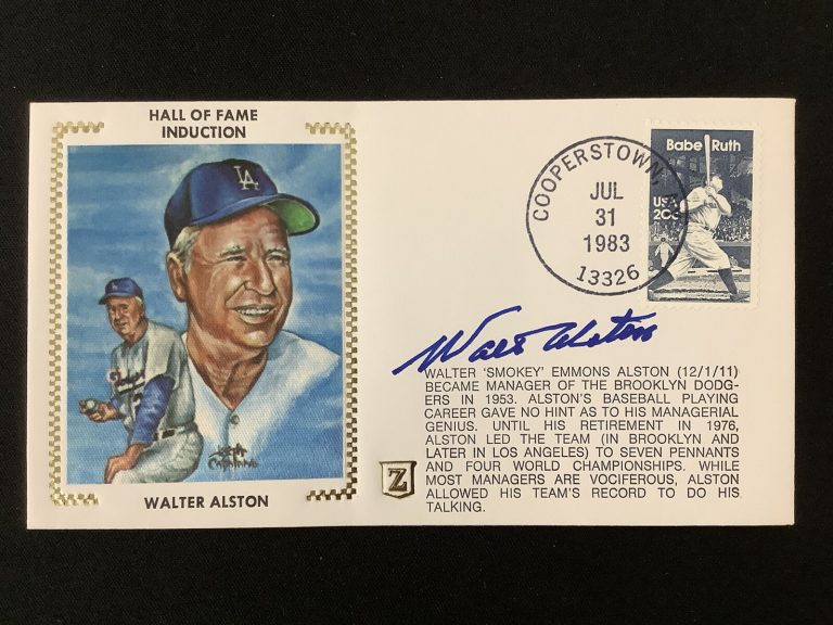 Walt Alston Signed Gateway Cachet Z Silk Envelope FDC Dodgers Auto HOF 1983 TPG