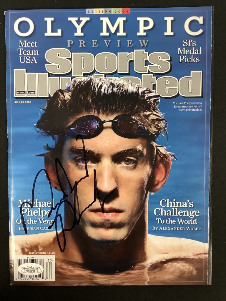 Michael Phelps Signed Sports Illustrated 7/28/08 No Label Olympics Gold Auto JSA