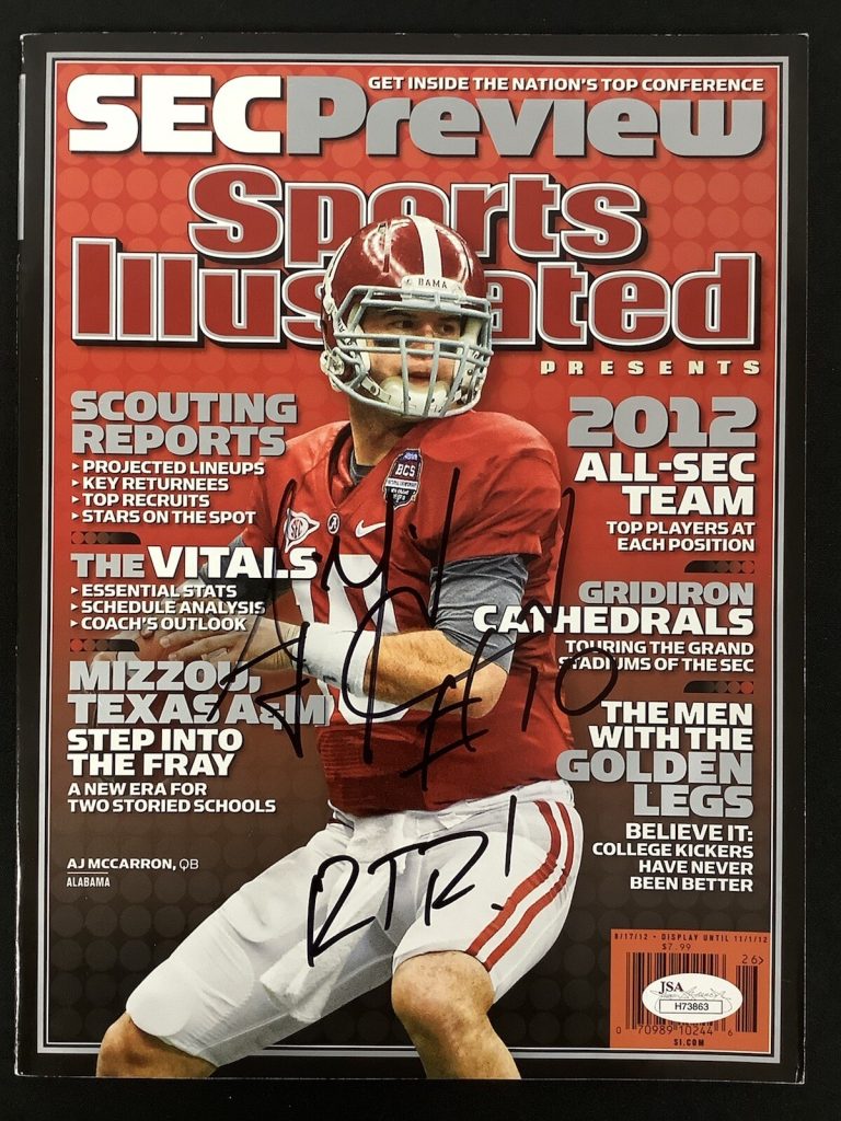 Aj McCarron Sports Illustrated 8/17/12 No Label Roll Tide Roll Football Auto JSA