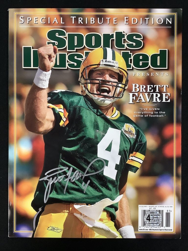 Brett Favre Signed Sports Illustrated 3/12/08 NoLabel Packer Auto HOF Favre Holo