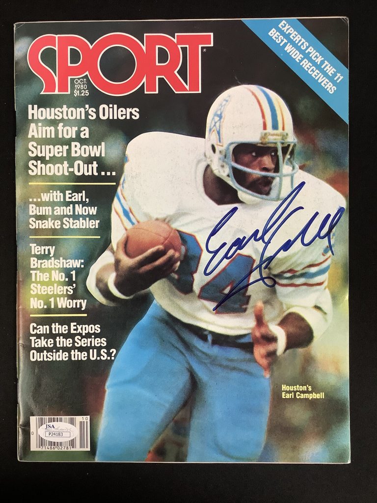 Earl Campbell Signed Sport Mag Oct 80 No Label Oilers Football Auto MVP HOF JSA