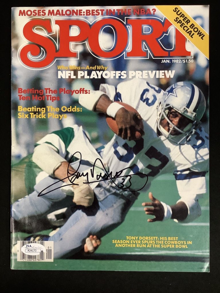 Tony Dorsett Signed Sport Jan 82 No Label Cowboys Football Auto Heisman HOF JSA
