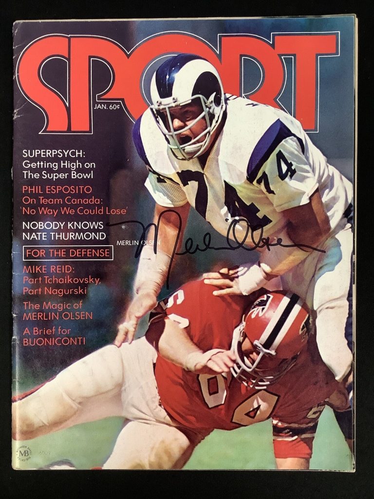 Merlin Olsen Signed Sport Mag Jan 73 No Label Rams Football Auto ROY HOF JSA