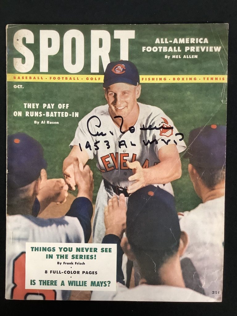 Al Rosen Signed Sport Mag Oct 54 No Label Baseball Indians Inscr Auto WSC JSA