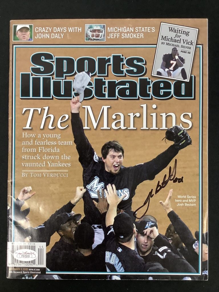 Josh Beckett Signed Sports Illustrated 11/3/03 NoLabel Baseball Marlins Auto JSA