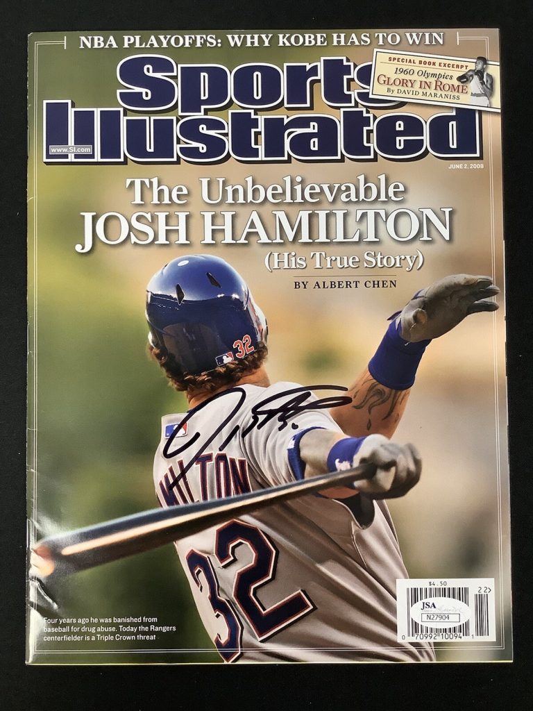 Josh Hamilton Signed Sports Illustrated 6/2/08 NoLabel Baseball Rangers Auto JSA
