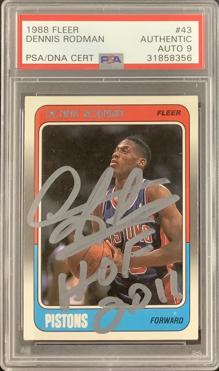 Dennis Rodman Signed 1988 Fleer Rookie Card #43 HOF 2011 Insc PSA/DNA Auto 9 HOT