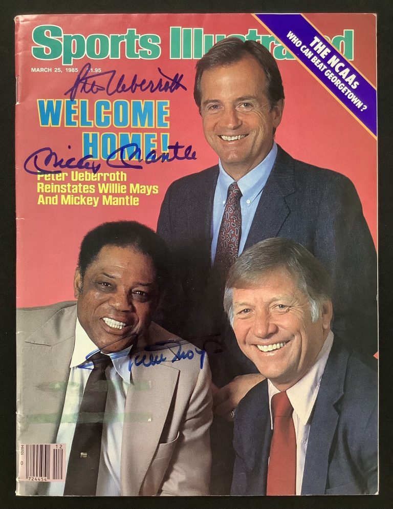 Mickey Mantle Signed Sports Illustrated 3/25/85 Willie Mays + Ueberroth Auto JSA