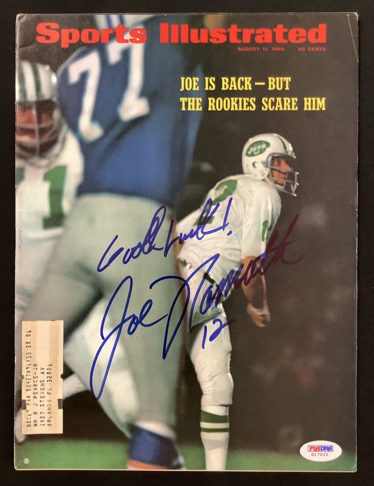 Joe Namath Signed Sports Illustrated 8/11/69 Jets Auto Good Luck Ins HOF PSA/DNA