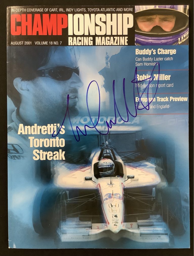 Michael Andretti Signed Championship Racing Mag Aug 2001 Formula 1 Auto Indy TPG