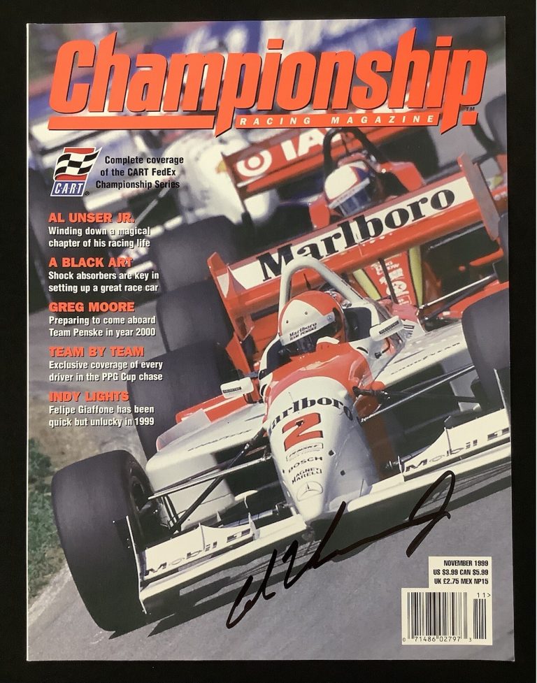 Al Unser Jr Signed Championship Racing Mag Nov 1999 Indy500 CART IROC Auto TPG
