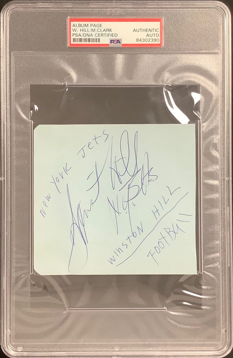 Winston Hill Signed Album Page Football NY Jets HOF + M Clark Autograph PSA/DNA