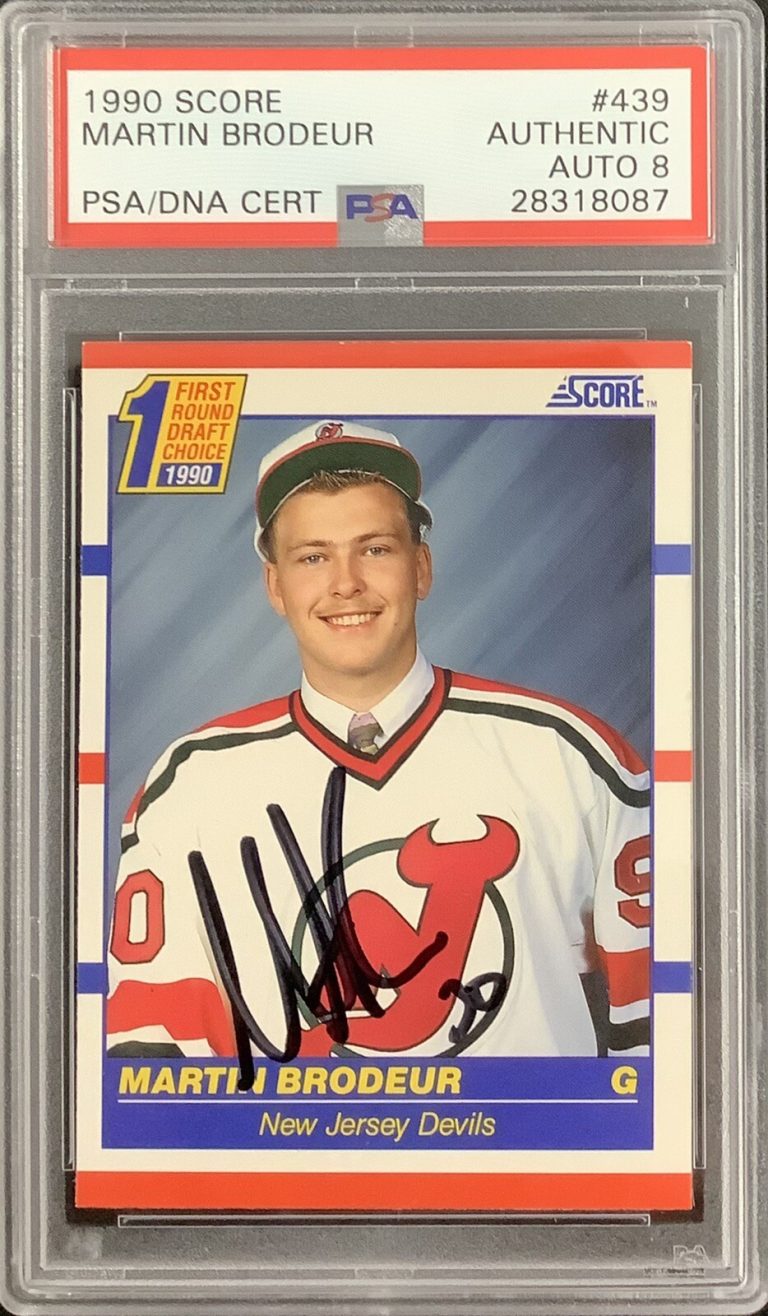 Martin Brodeur Signed 1990 Score #439 Hockey Card NJ Devils HOF PSA/DNA Auto 8