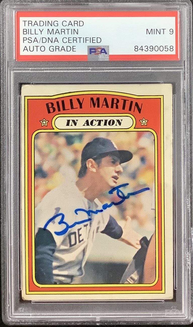 Billy Martin Signed 1972 Topps #34 Baseball Card Tigers WSC PSA/DNA Auto Mint 9