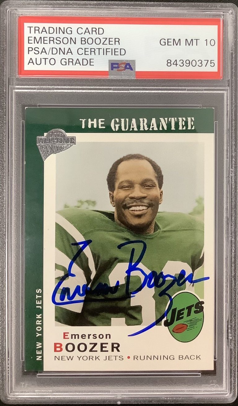 Emerson Boozer Signed 2005 Topps #24 Football Card Jets PSA/DNA Autograph Gem 10