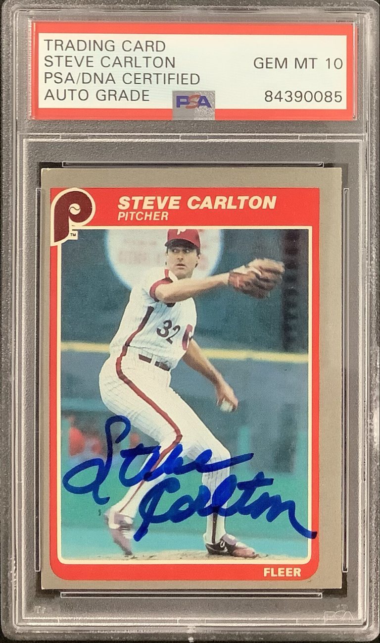 Steve Carlton Signed 1985 Fleer #246 Baseball Card Phillies PSA/DNA Auto Gem 10