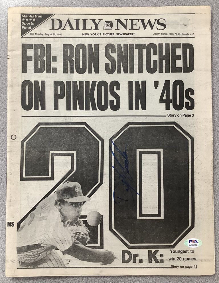 Dwight Doc Gooden Signed Daily News Paper 8/26/85 Mets Auto 20 Game Wins PSA/DNA