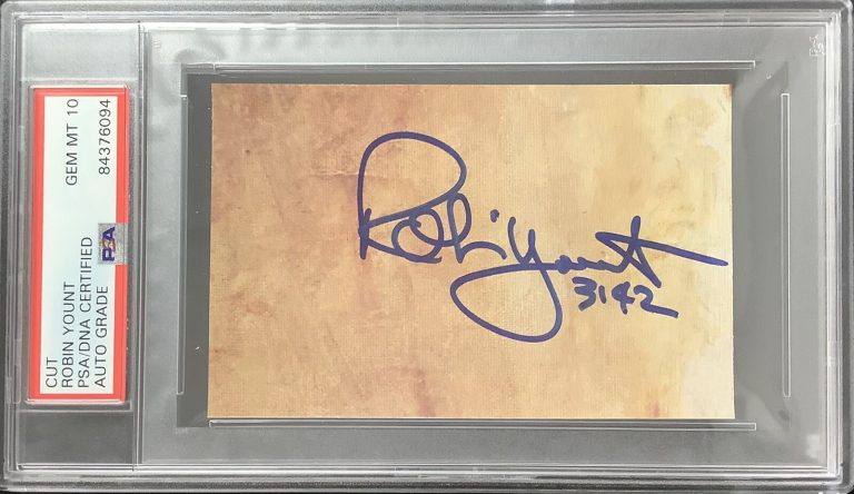 Robin Yount Signed Cut 3000 Hit Club Brewers Baseball HOF PSA/DNA Auto Gem Mt 10