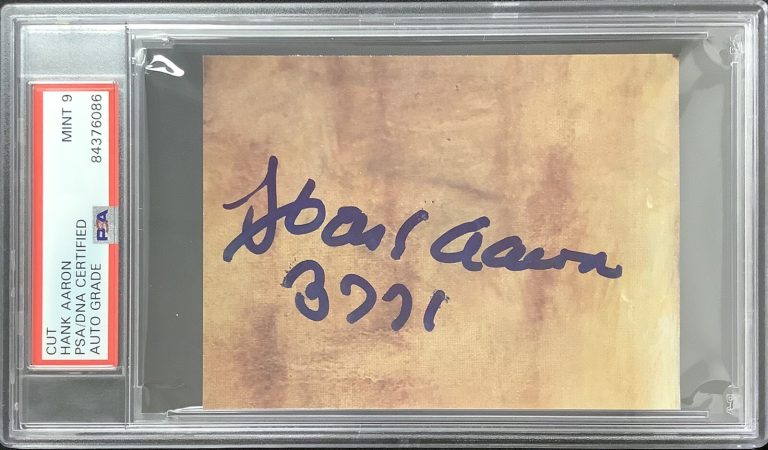 Hank Aaron Signed Cut 3000 Hit Club Braves Baseball HOF PSA/DNA Autograph Mint 9