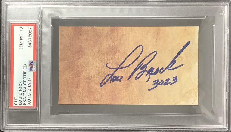 Lou Brock Signed Cut 3000 Hit Club Cardinals Baseball HOF PSA/DNA Auto Gem Mt 10