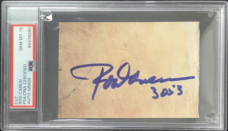 Rod Carew Signed Cut 3000 Hit Club Twins Baseball HOF PSA/DNA Autograph Gem 10