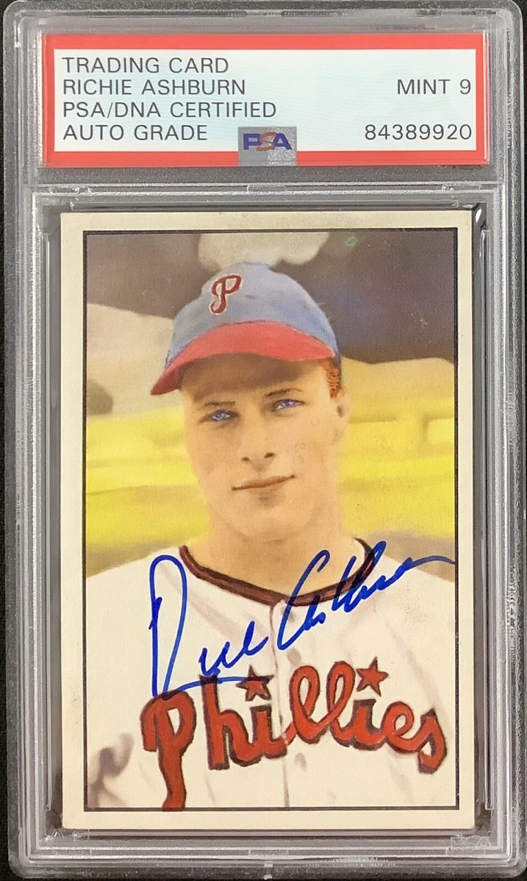 Richie Ashburn Signed 1982 Diamond Classics #42 Card HOF PSA/DNA Auto Mint 9