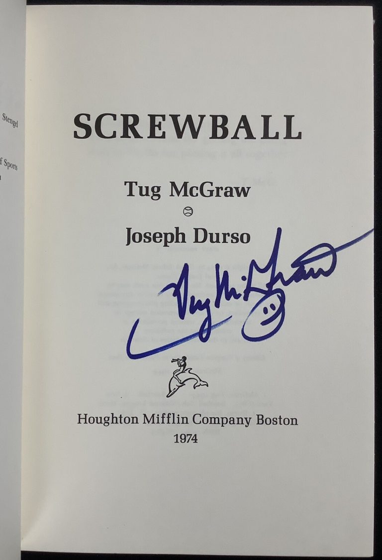 Tug McGraw Signed Book Screwball HCB Baseball NewYork Mets WSC Autograph PSA/DNA