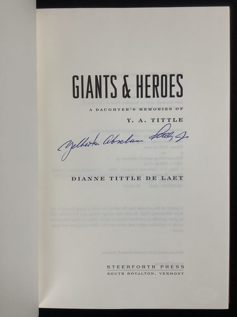 YA Tittle Signed Book Giants & Heroes HCB Football FULL NAME Autograph PSA/DNA