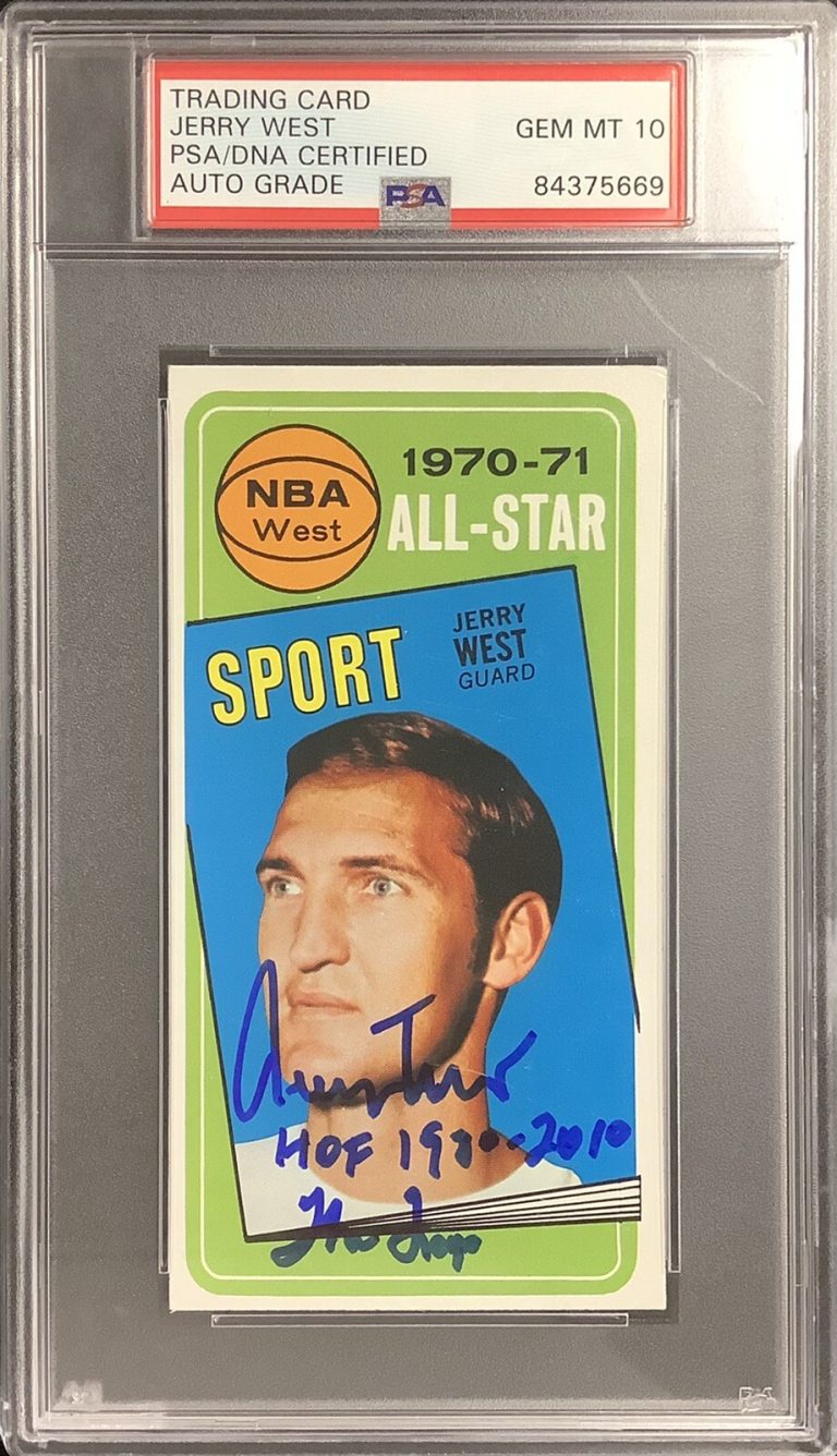 Jerry West Signed 1970 Topps #107 Card HOF 1980-2010 Logo Inscr PSA/DNA Auto 10