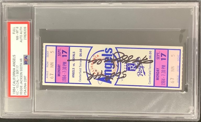 Reggie Jackson Signed Full Ticket Baseball Angels Auto 9/17/84 500HR PSA/DNA MT8