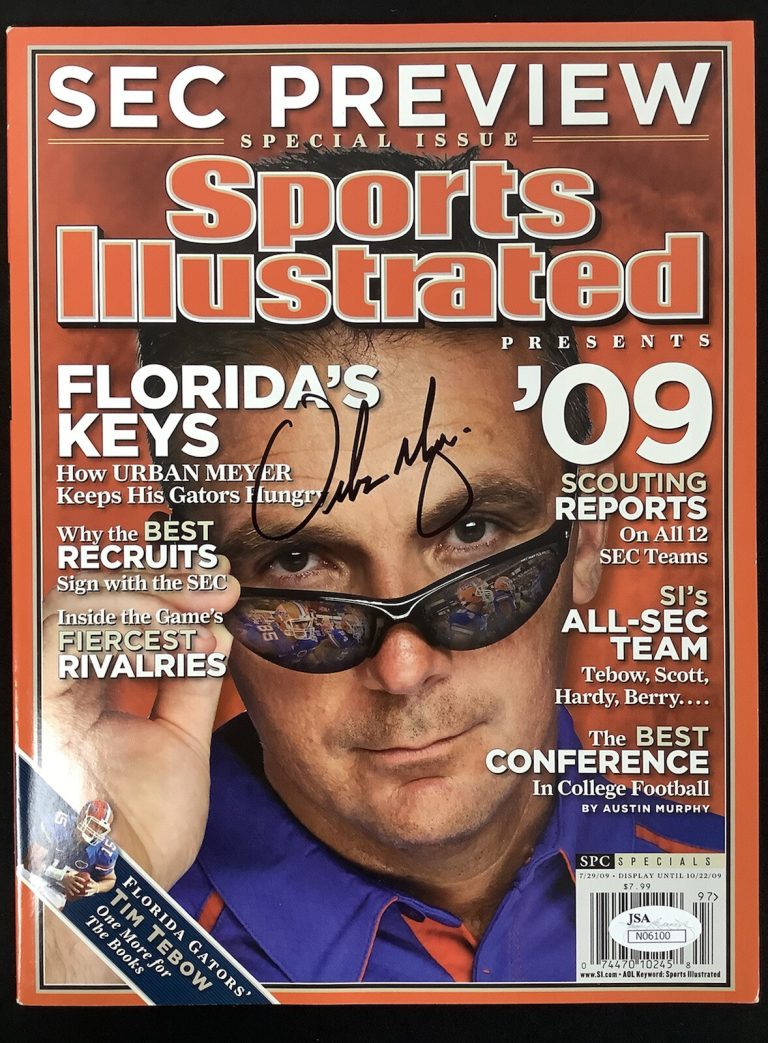 Urban Meyer Signed Sports Illustrated 7/29/09 No Label FL Gators Autograph JSA
