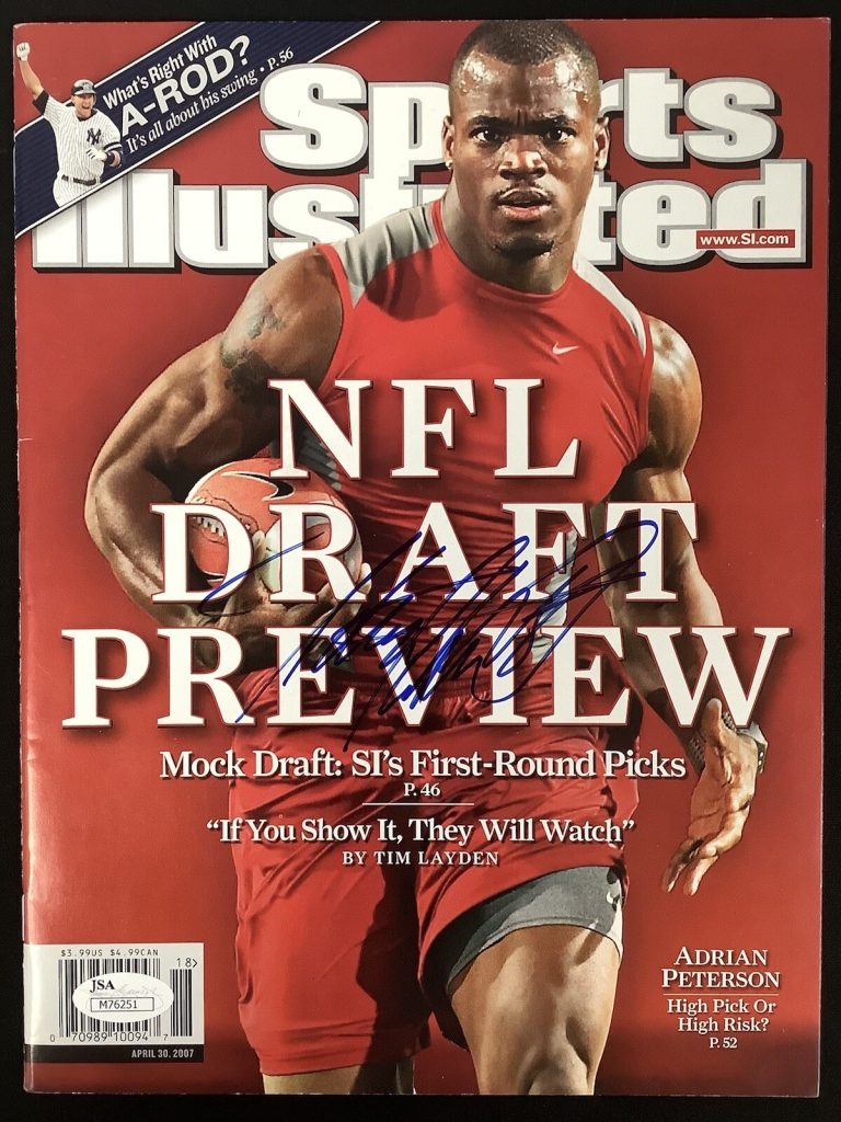 Adrian Peterson Signed Sports Illustrated 4/30/07 No Label Sooners Autograph JSA