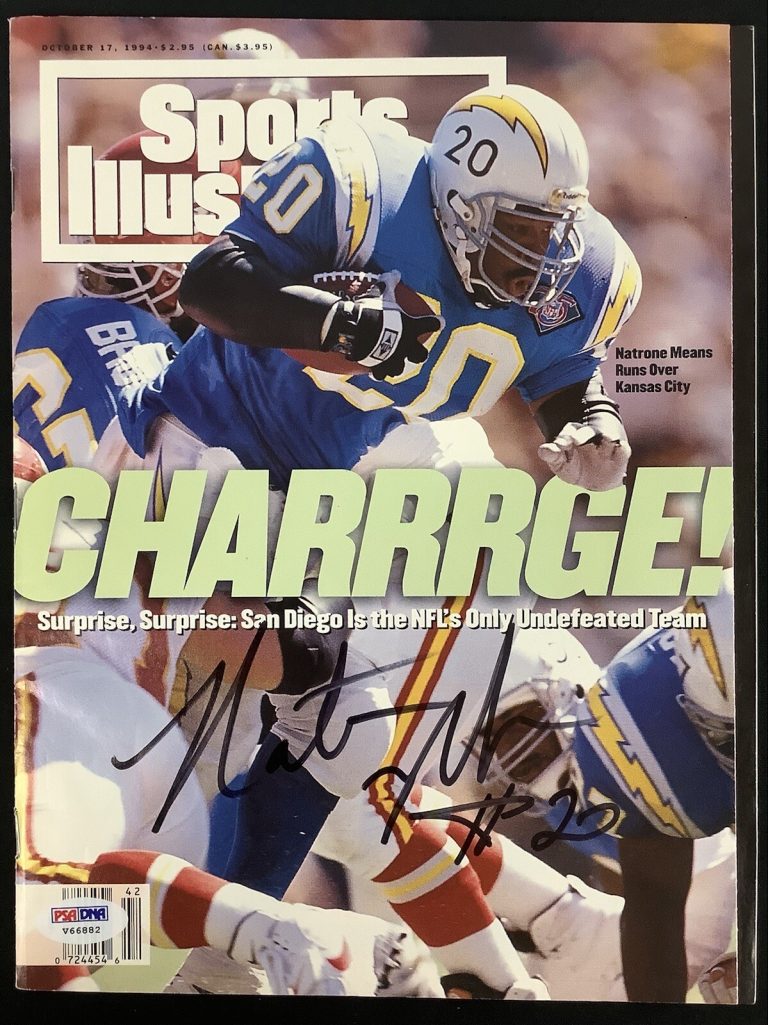 Natrone Means Signed Sports Illustrated 10/17/94 No Label Chargers Auto PSA/DNA